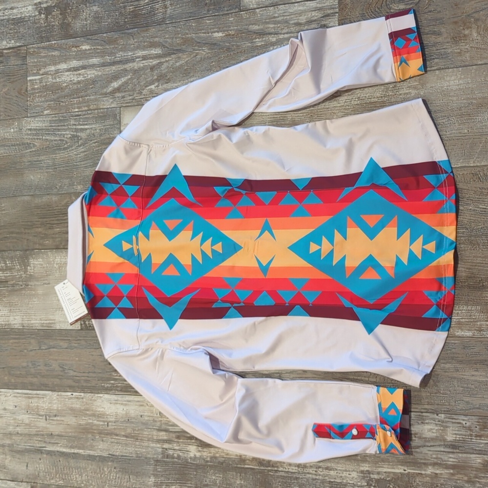 RANCH DRESS'N Fallon Taylor "Atoka" white/blue Performance rodeo shirt sz L NWT - Picture 7 of 11